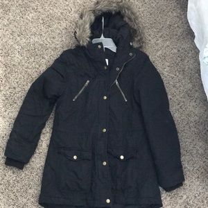 Black Down Coat with Faux Fur Hood